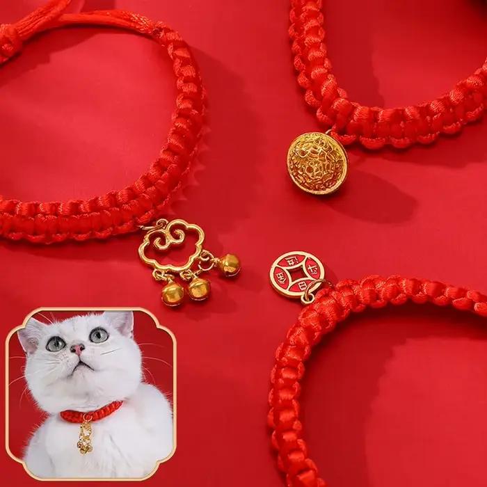 Collier Tressé en Corde Rouge pour Chat Chinois, Réglable, Traditionnel, Porte-Bonheur, Tissé, pour Chaton, pour Animaux de Compagnie, Chiot, Chien