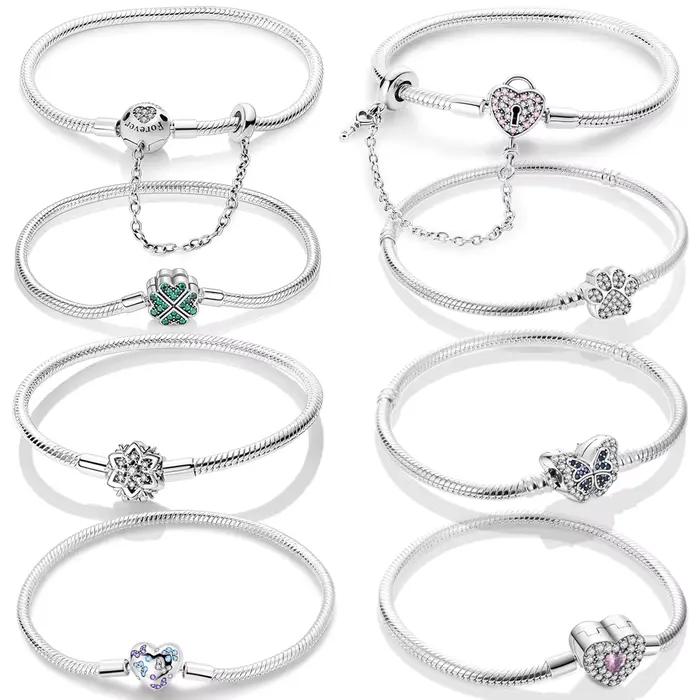 Bracelet en argent Disney, Original, feuille, trèfle, papillon, cœur, adapté pour la fabrication de pendentifs, perles, bijoux à la mode pour femmes