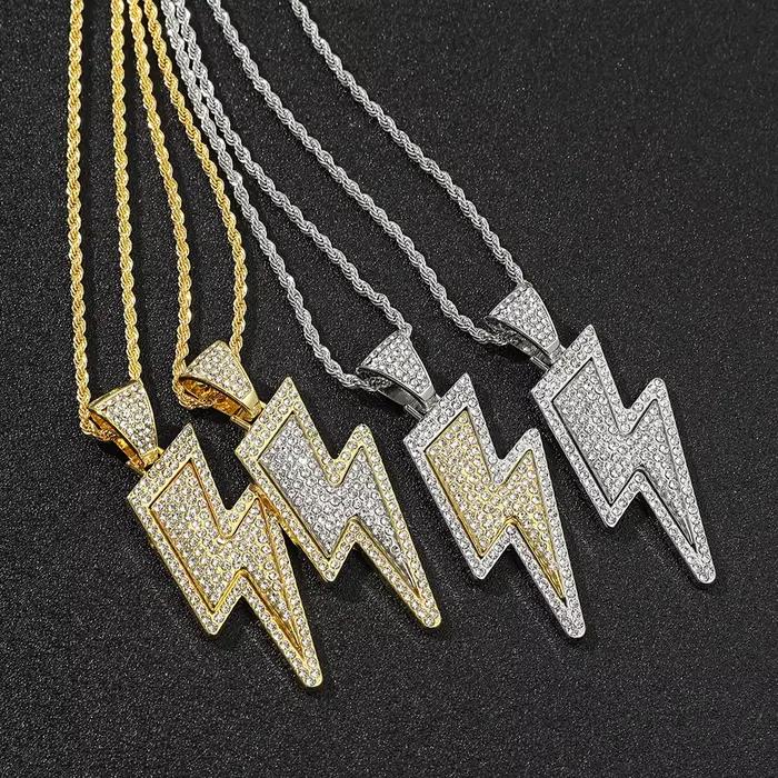 Nouveau Collier Pendentif Éclair en Strass Haut de Gamme Style Hip Hop 2026 pour Femme – Bijou Tendance pour Fête et Cadeau