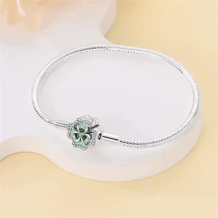 Bracelet chaîne trèfle à quatre feuilles en argent sterling 925 populaire, compatible avec les breloques DIY, bijoux fins pour fête, cadeau