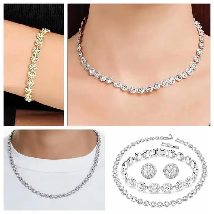Ensemble de collier, bracelet et boucles d'oreilles en zircon classique de haute qualité, argent S925, cadeau, fête, couple, anniversaire