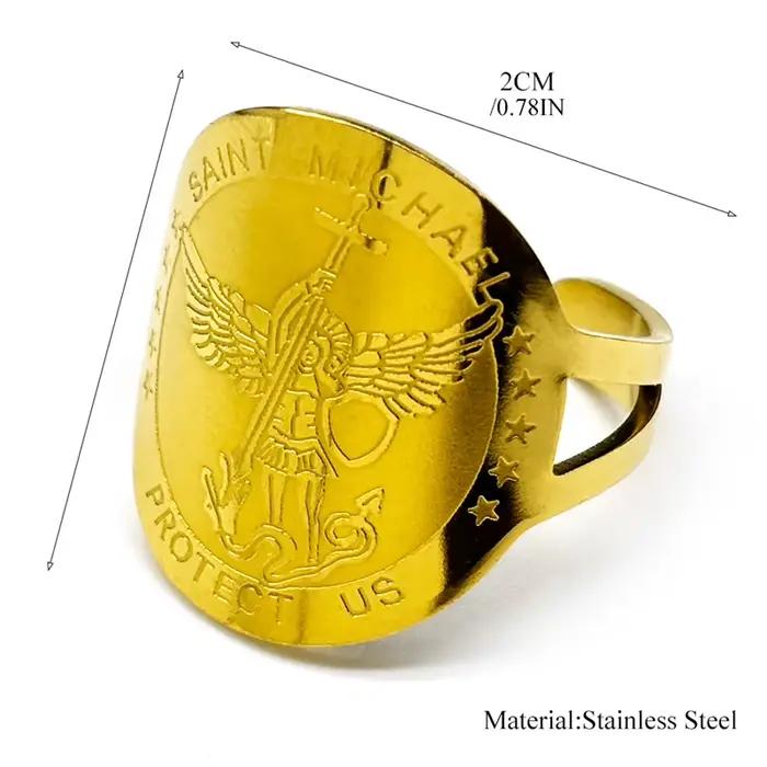 Saint Michael nous protéger anneaux pour femmes hommes acier inoxydable or argent couleur religieux amulette bague bijoux cadeau anillo