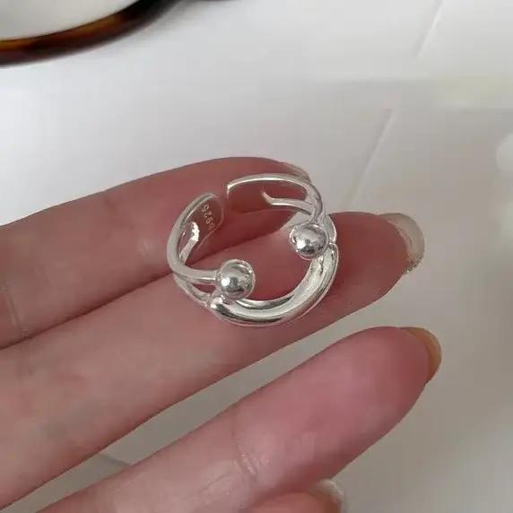 PONYKISS – bague ouverte minimaliste couleur argent avec visage souriant mignon pour femmes et filles, bijoux à la mode, accessoires de personnalité
