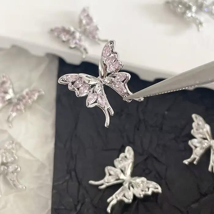 -Mariposa brillante-bijoux incrustés de Zircon, luxe polyvalent, fée chromée, papillon, ornement en cristal, décoration d'ongles, charme 404art