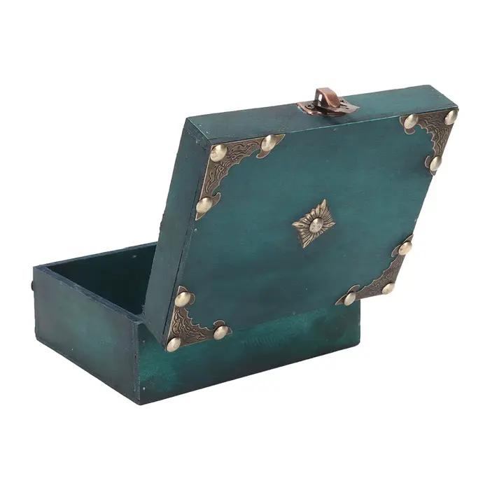 Boîte de rangement à bijoux en bois avec serrure, boîte à trésors vintage artisanale exquise pour le rangement des bijoux, collection d'objets