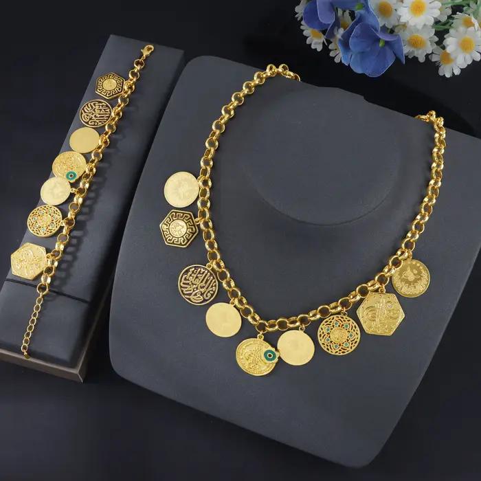 Parure de bijoux hip-hop arabe plaqué or 21 carats, style Bollywood, collier et bracelet punk, pour femmes algériennes, idéal pour événements et fêtes, bijoux vintage