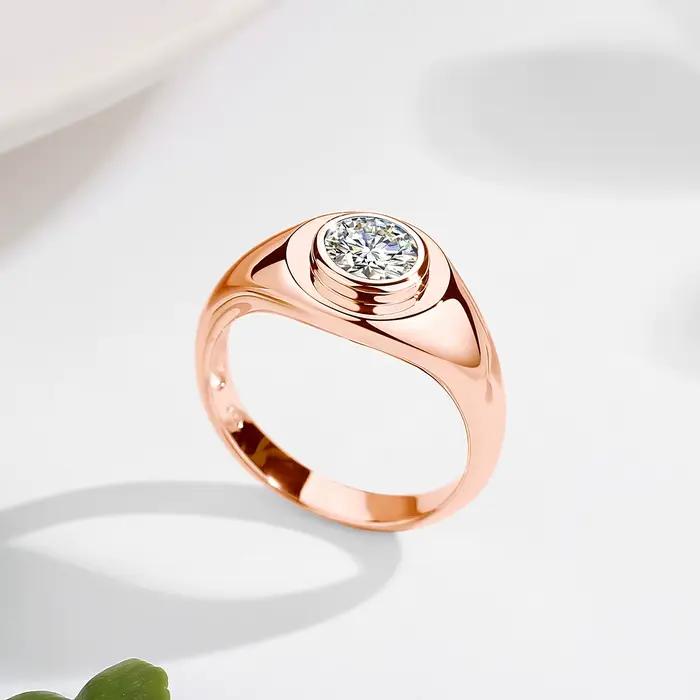 Bague classique en argent 925 pour homme et femme, hypoallergénique, plaquée or 18 carats, avec diamant moissanite solitaire rond 1 carat, certifié GRA