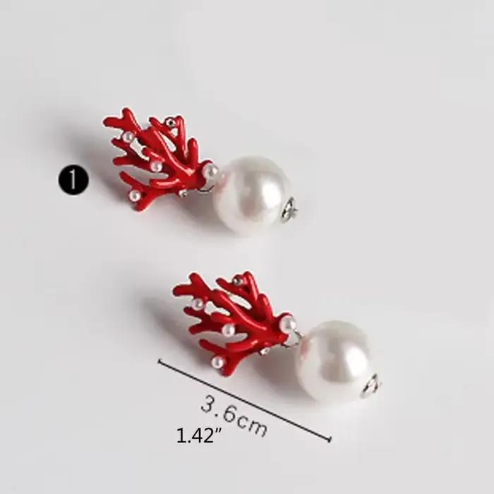 Femmes acrylique émail rouge corail résine bois perle boucles d'oreilles bijoux