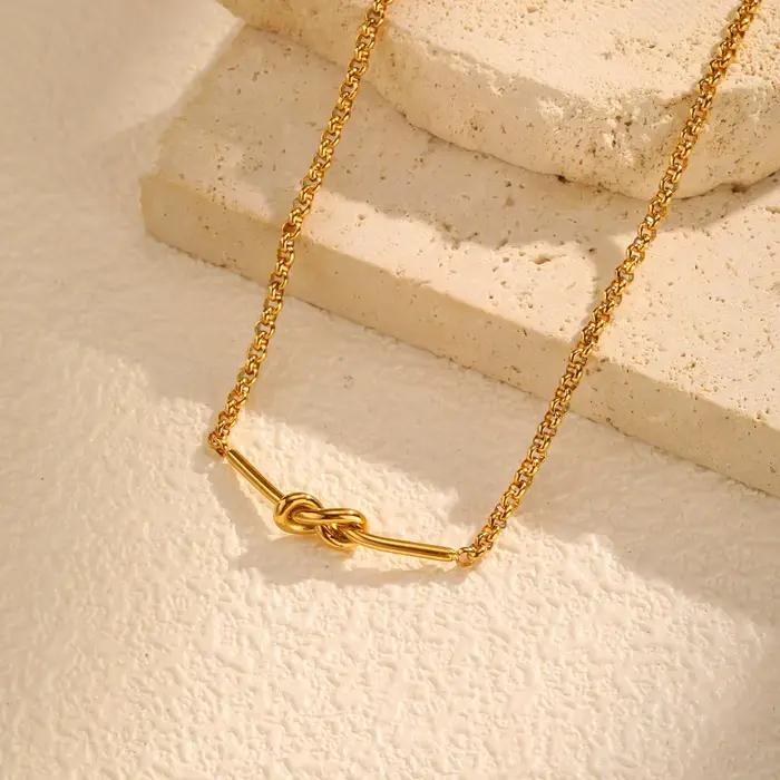 Collier de chaîne à maillons à nœud minimaliste pour femmes, Bracelet de collier en acier inoxydable plaqué or, cadeau de bijoux Chic et étanche