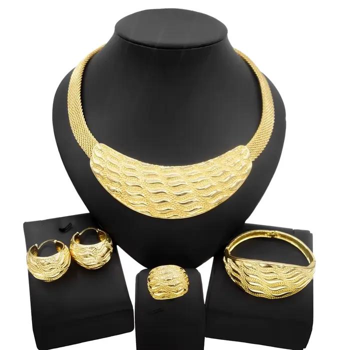 Parure de bijoux plaqué or pour femme, style rétro italien, collier et boucles d'oreilles classiques pour mariage, commandes originales