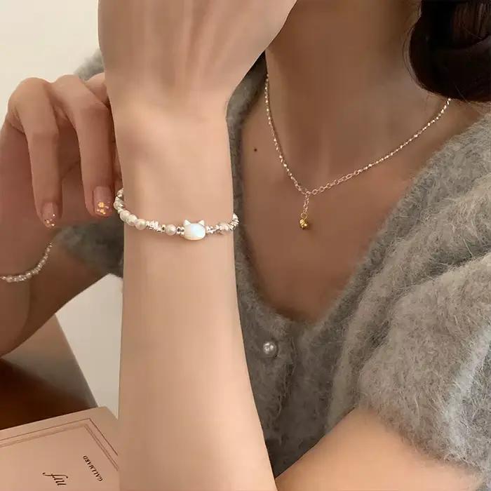 Bracelet à breloques en argent Sterling 925 pour femmes et hommes, perles naturelles, chat, luxe, fiançailles, mariage, mode, bijoux de fête