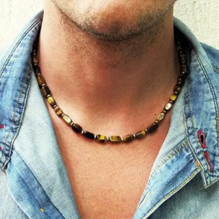 Collier de perles en hématite pour hommes, bijoux en pierre de lave noire