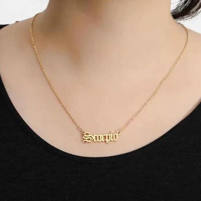 Collier avec 12 constellations en acier inoxydable, collier avec lettres du zodiaque, bélier, lion, taureau, gémeaux, verseau, horoscope, cadeau de noël