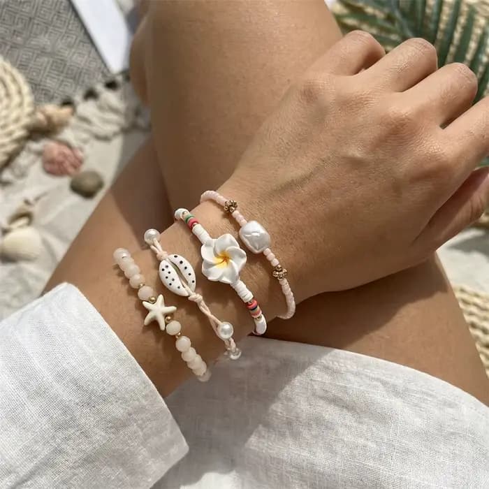 Ensemble de bracelets pour femmes avec perles Heishi en forme de fleur
