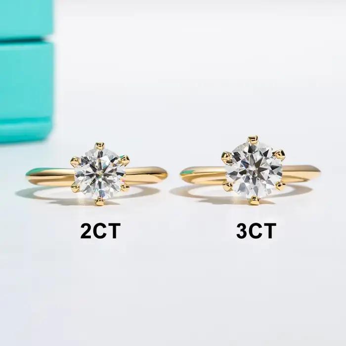 Bague en or jaune 3ct D couleur Moissanite bagues de fiançailles pour femmes GRA Cer bijoux personnalisés en gros