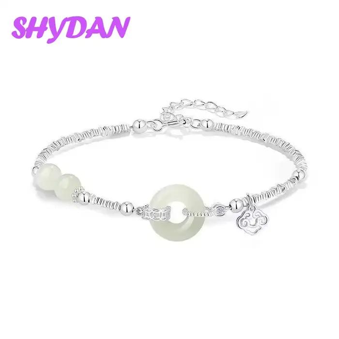 Bracelets chaînes en argent sterling 925 SHYDAN avec jade rond pour femmes, bijoux de charme tendance