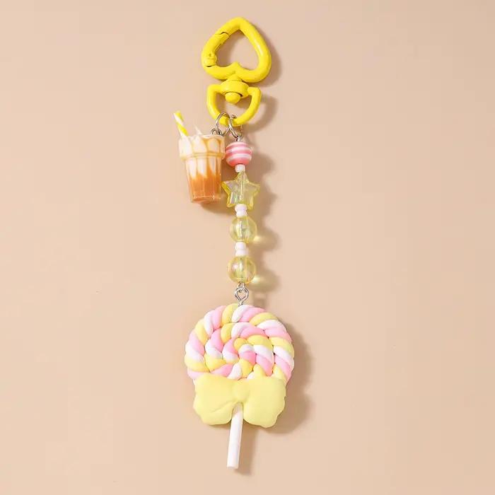 Joli porte-clés sucette en résine pour femmes et filles, pendentifs de jus, décor de sac à main, bricolage, bijoux cadeau pour enfants