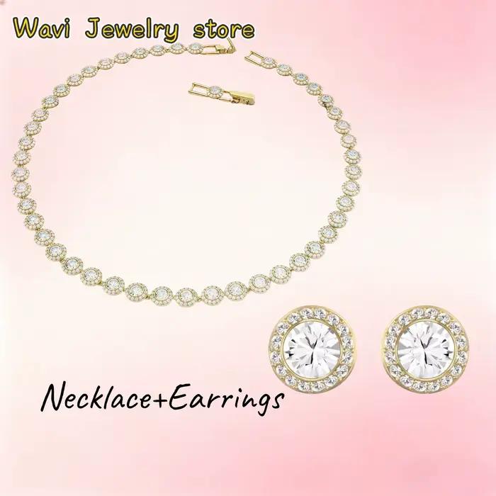 Nouvel ensemble de bijoux en zircon rond très vendu, ensemble de bijoux personnalisé classique, polyvalent et romantique, idéal pour un cadeau