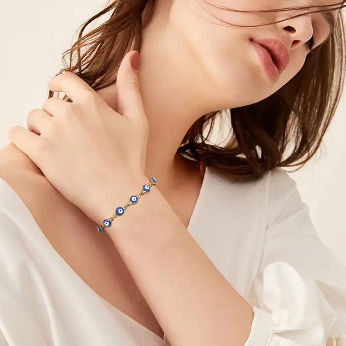 Bracelet Mauvais Œil en Acier Inoxydable, Bijoux Amulette de Protection, Lien Réglable Empilable, JOBlue