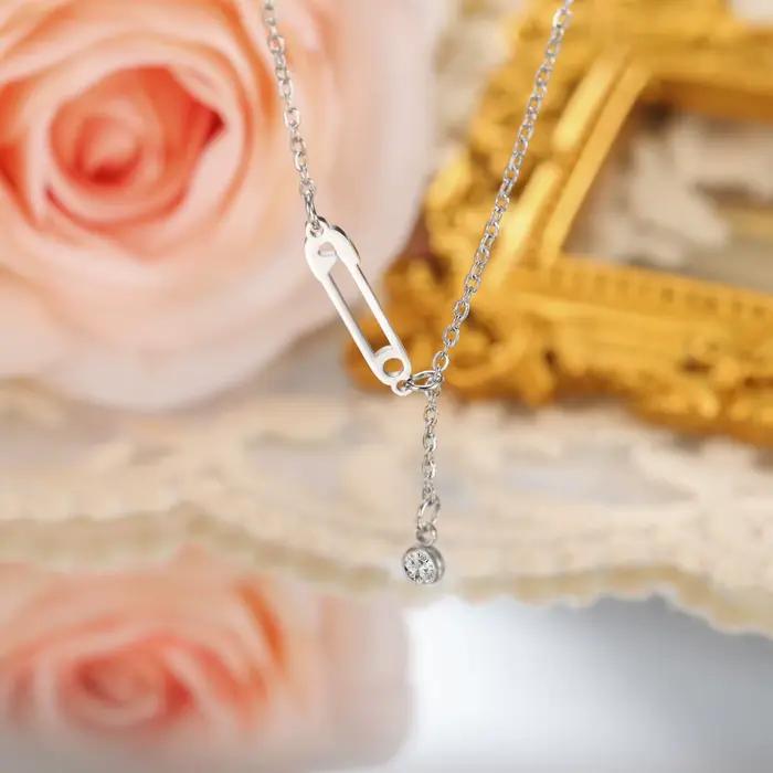Unift Zunderes-Collier en acier inoxydable avec épingle à nourrice pour femme, tour de cou pour fille, cadeau de bijoux de foi de manucure élégante