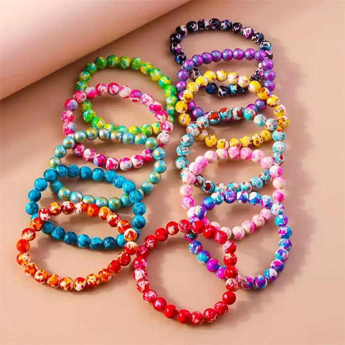 Bracelet de perles fait à la main pour femmes, bracelets et bracelets élastiques, perles colorées, fête de filles, décoration de bijoux de vacances, mode
