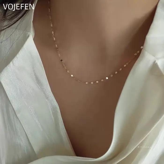 VOJEFEN 10K or lèvres collier bijoux AU417 or délicat luxe charme cou décoration Sautoirs accessoires élégant Certifid