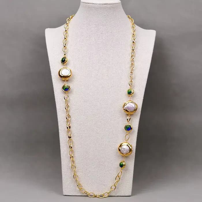 GG – collier en verre de Murano avec perles Keshi blanches de culture, bijoux esthétiques à la mode