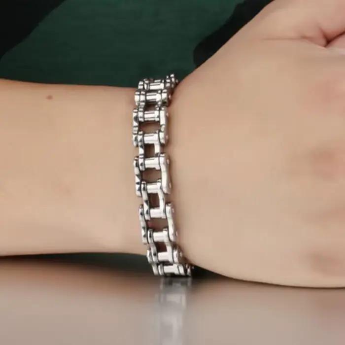Bracelet Chaîne de Motard en Acier Inoxydable pour Homme, Style Moto et Vélo, Bijoux Punk Tendance