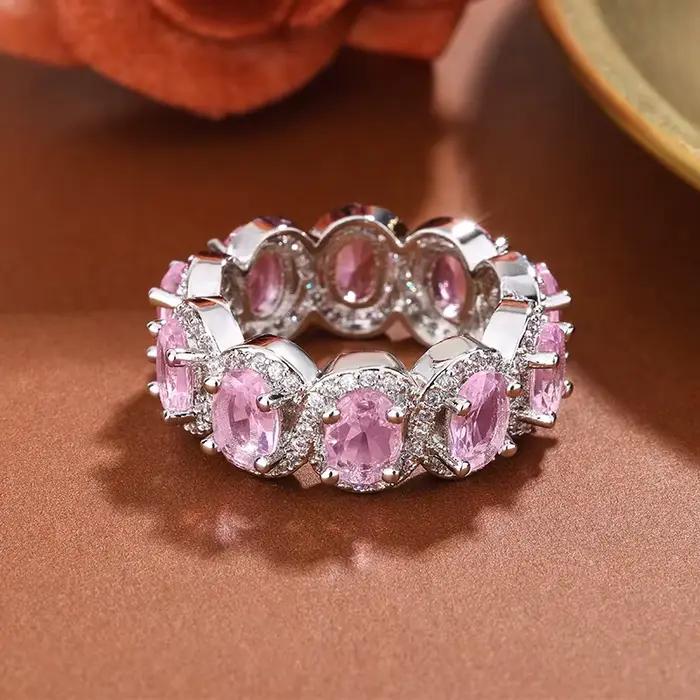 Bague de luxe en Zircon rose pour femmes, bijoux en cristal scintillant plaqué argent 925, cadeau pour elle