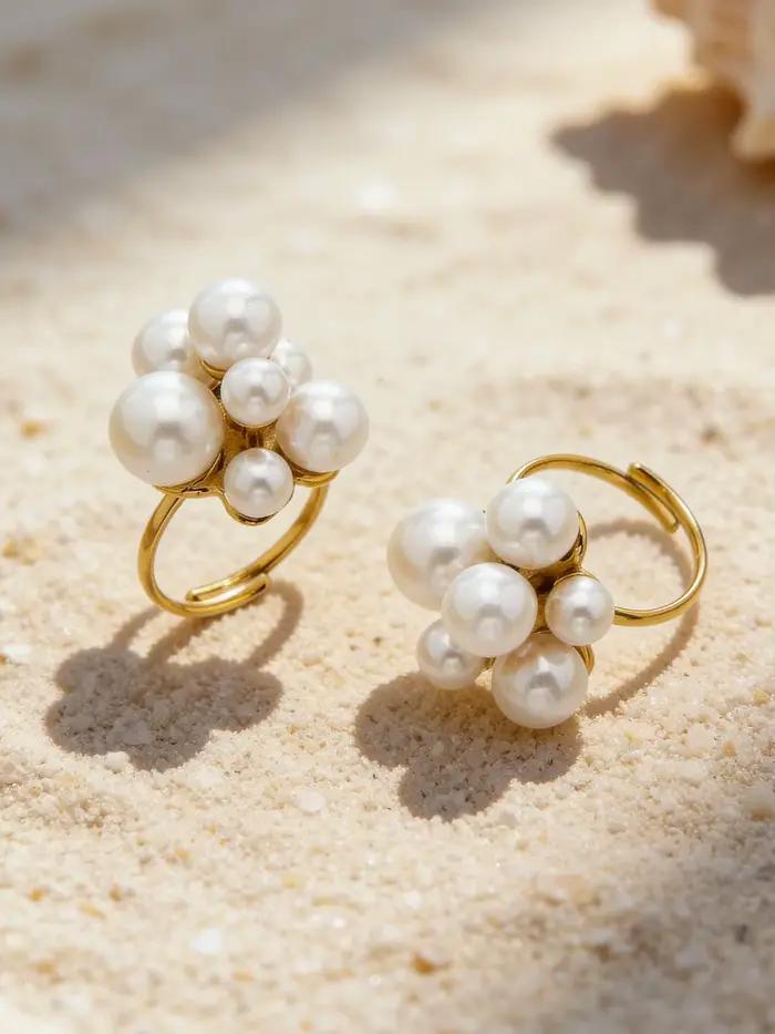 Grandes bagues ouvertes avec breloques en fausses perles pour femmes, couleur or, chaîne en acier inoxydable, ensembles de bijoux pour mariage et banquet