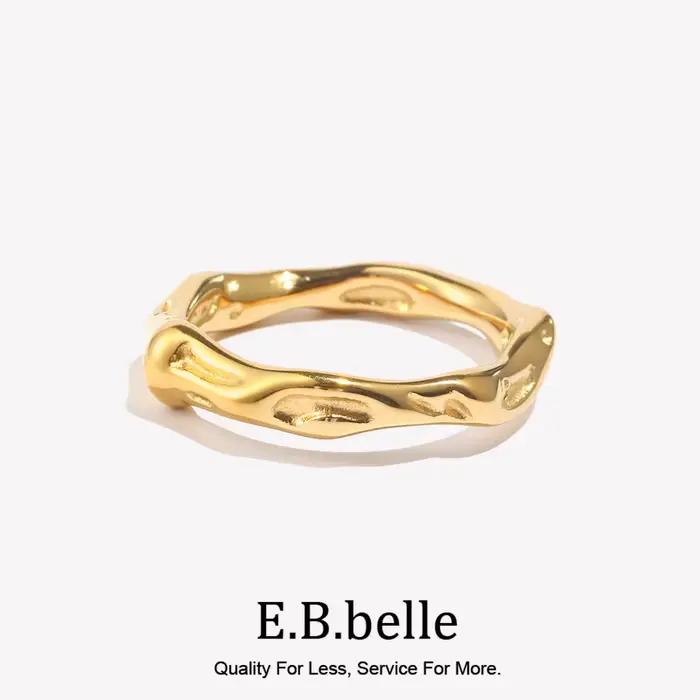 Coulée vague d'eau irrégulière martelée plaqué or Index bagues pour femme minimaliste bases en acier inoxydable anneaux bijoux