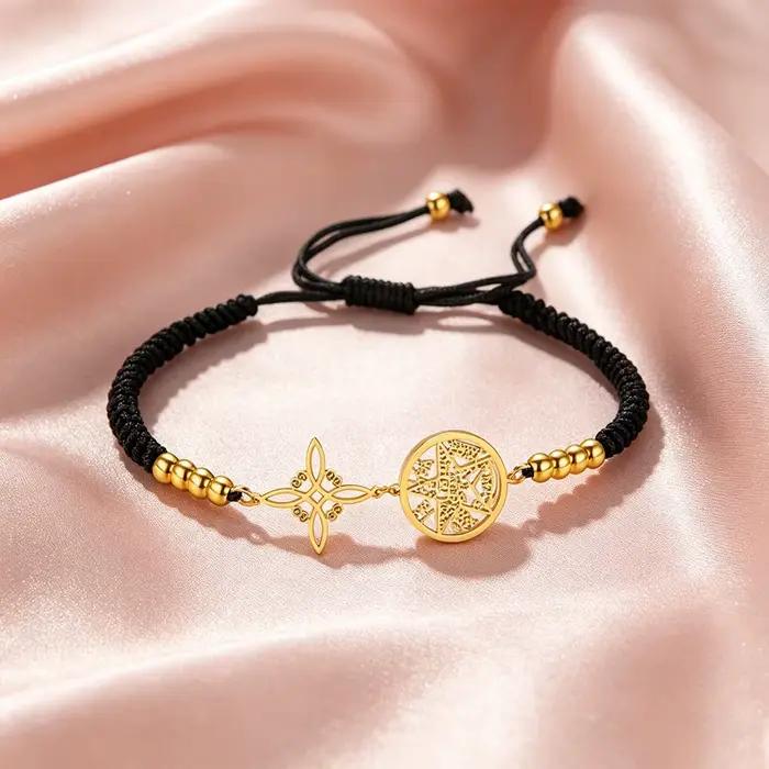Bracelet Double Protection noeud de sorcière pentagramme tétragrammaton bijoux en acier inoxydable