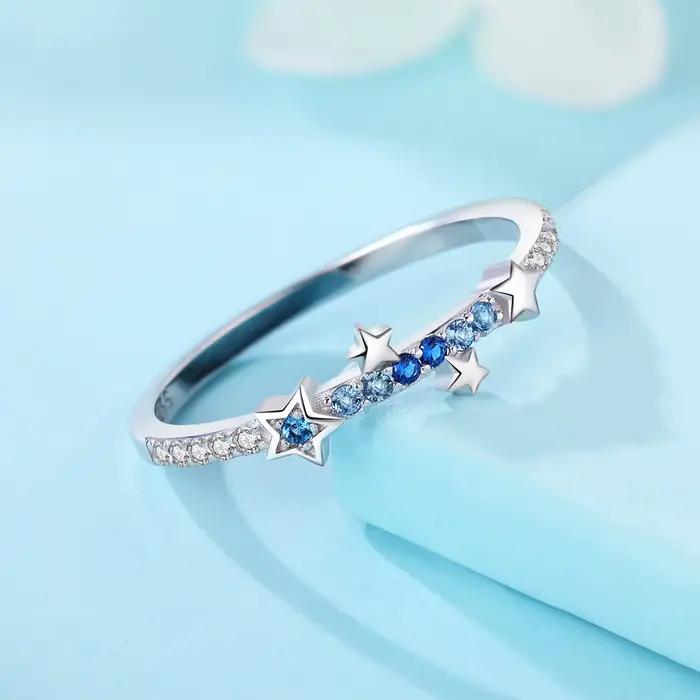Bague fermée en argent Sterling 925 pour femmes, dégradé d'étoile en Zircon, bijoux de personnalité, cadeaux exquis pour fête d'anniversaire