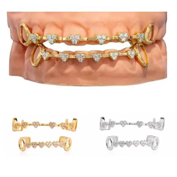 Grilles dentaires Hip Hop style Punk, en strass, double finition brillante, creuses, classiques, pour hommes et femmes, bijoux de fête et cosplay