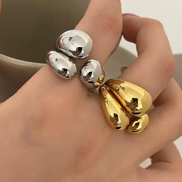ANENJERY couleur argent asymétrique gouttelettes d'eau anneaux pour femmes Simple mode ouvert bague dorée conception coréenne bijoux