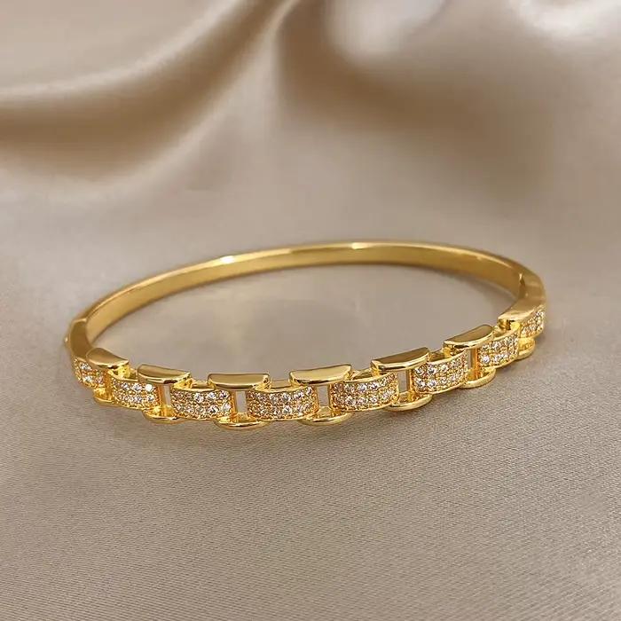 Greatera – Bracelet en cuivre épissé, chaîne ajourée, combinaison de bagues, Zircon cubique rempli, bijoux populaires et polyvalents pour femmes