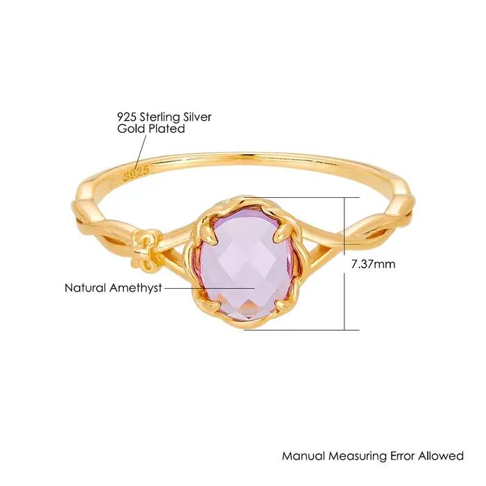 LAMOON – bague élégante en améthyste naturelle pour femmes, en argent Sterling 925 plaqué or, bagues de mariage en pierres précieuses, accessoires de bijoux RI412