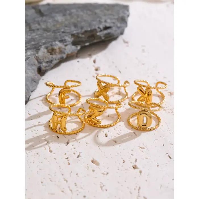 Yhpup Gros 18K Or Sweats Étanche Plaqué Réglable Anneau Ouvert 2025 Initiale Alphabet A-Z Lettre Charme Minimaliste Bijoux