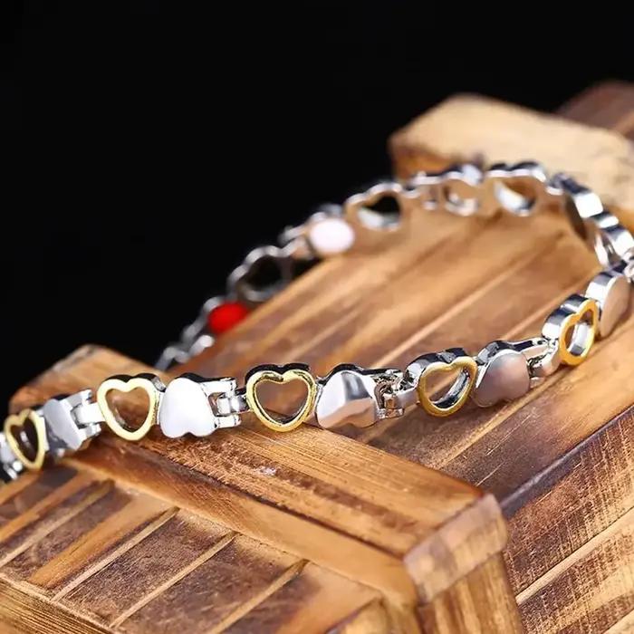 Bracelet magnétique de santé en acier inoxydable, forme de cœur, germanium, anti-radiation, pour femmes