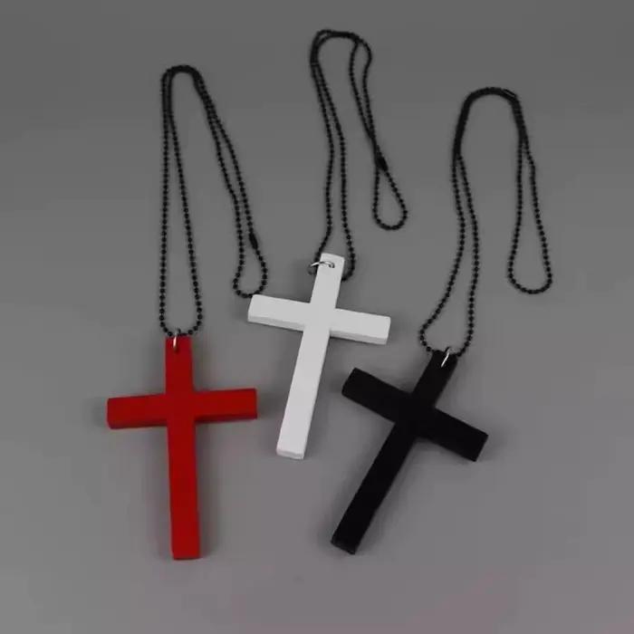 Collier Punk gothique avec pendentifs croix en bois, ras du cou, blanc et noir, Hip Hop, chaîne de pull, cadeaux, Y2k