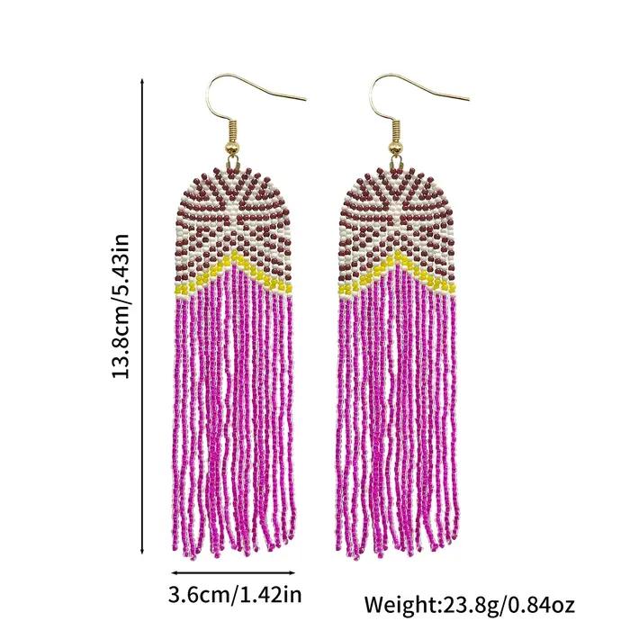 Boucles d'oreilles pendantes pour femmes Inspiration Design, perles de rocaille avec longues franges, crochets d'oreilles en acier inoxydable, accessoires
