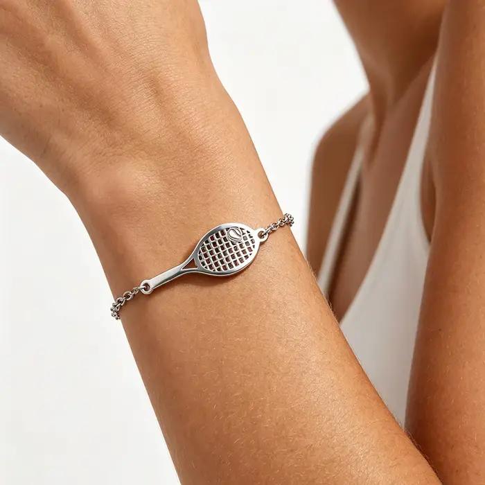 Bracelet de charme raquette de tennis pour femmes et hommes, minimaliste, en acier inoxydable, pour les amateurs de tennis, chaîne à maillons double couche, cordon noir et rouge, bijou de poignet