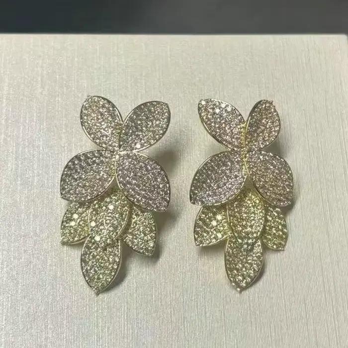 Bilincolor-Boucle d'oreille de luxe pour femme, grosse boucle d'oreille fleur violette et rouge, cuir chevelu vert