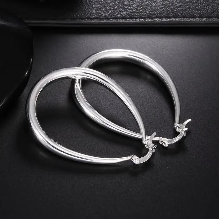 Boucles d'oreilles en argent Sterling 925 pour femmes, grand cercle lisse de 41MM, accessoires de fête de mariage, bijoux cadeaux de noël