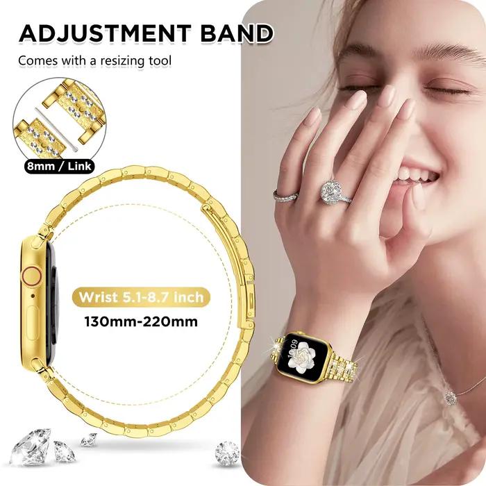 Bracelet scintillant pour femmes, compatible avec Apple Watch 49mm 46mm 45mm 44mm 41mm 40mm 38mm, en métal inoxydable pour iWatch