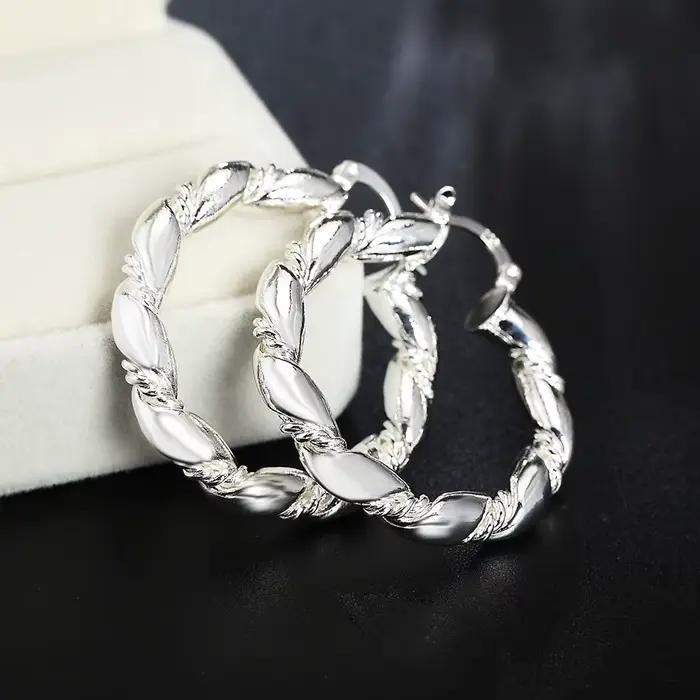Boucles d'oreilles rondes en argent Sterling 925 pour femmes, corde en or 18 carats, 4cm, accessoires de fête de mariage, bijoux cadeaux de noël