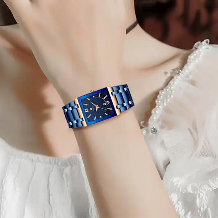 2024 WWOOR nouvelles femmes montres haut de gamme de luxe femmes Bracelet bleu carré montre dames robe Quartz montre-Bracelet Relogio Feminino