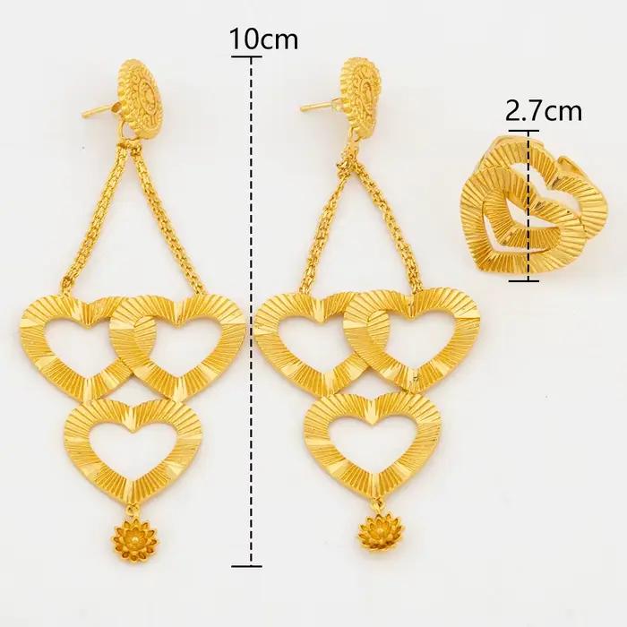 Boucles d'oreilles pendantes et bague en cuivre plaqué or pour dames, ensemble de bijoux exquis, accessoires de bijoux de Dubaï