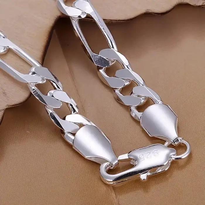 Bracelets fins en argent Sterling 925, 6-8mm, chaîne pour femmes et hommes, mode de mariage, bijoux en argent de qualité supérieure, Figaro 20cm