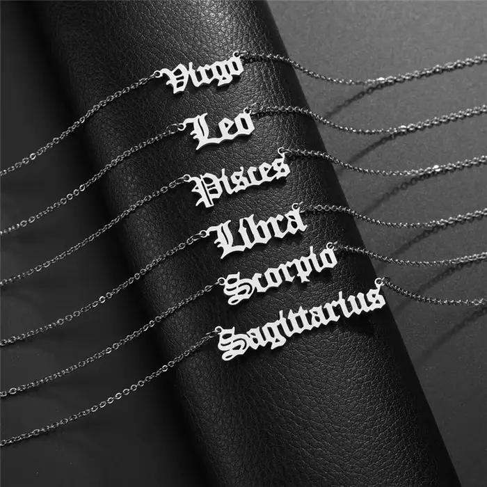 Collier avec 12 constellations en acier inoxydable, collier avec lettres du zodiaque, bélier, lion, taureau, gémeaux, verseau, horoscope, cadeau de noël